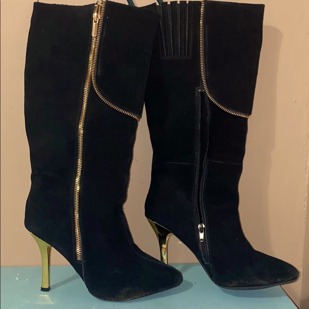 Suede Black High Heeled Boots